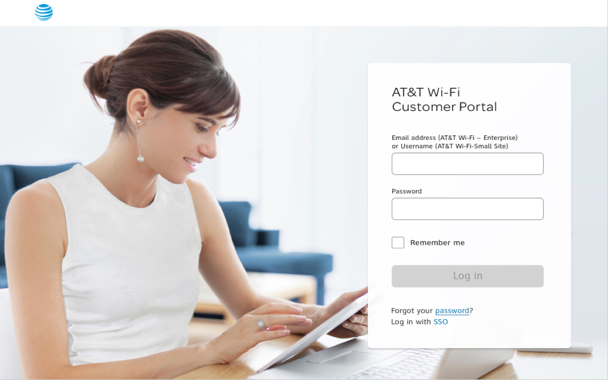 Screenshot of log in screen for the AT&T Wi-Fi Portal